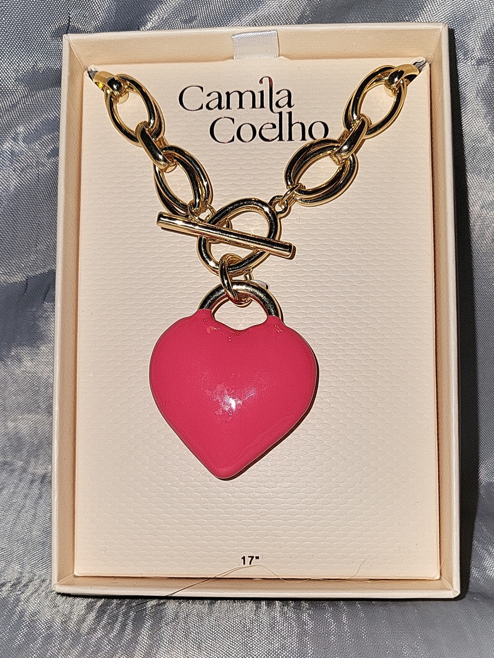 Camila Coelho Gold-Tone Chain 17" Necklace Hot Pink Heart Pendant Ti Th